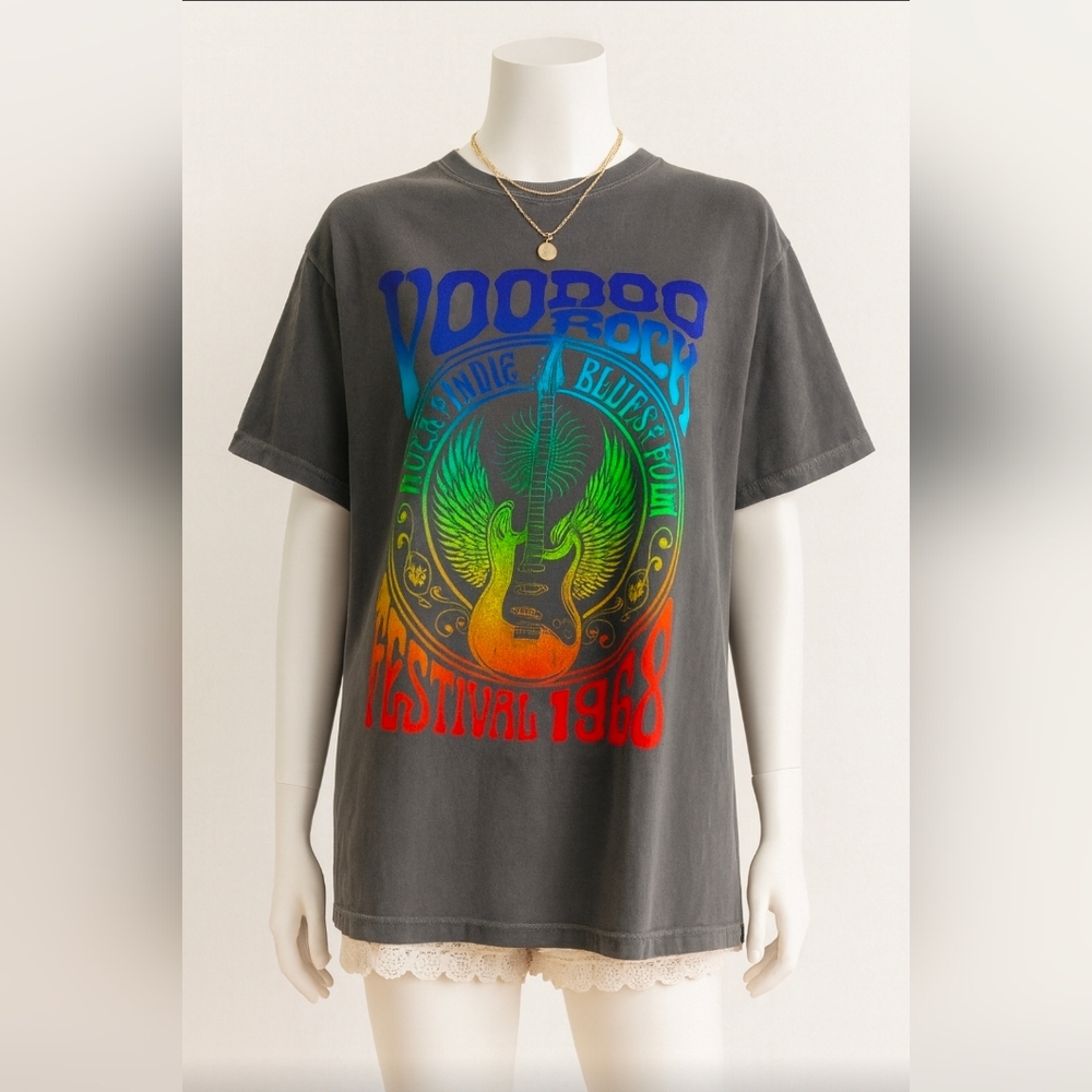 Free People Rock Festival 1968 Music T-shirt Refinery Color  Gray  X-Large NIP
